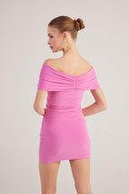 Muse Pink Bardot Neck Mini Dress-1