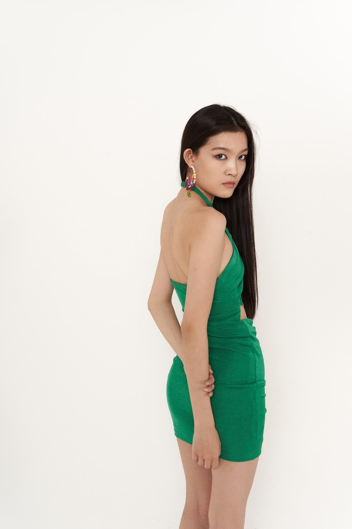 Viola Green Gathered Mini Bodycon Dress-4