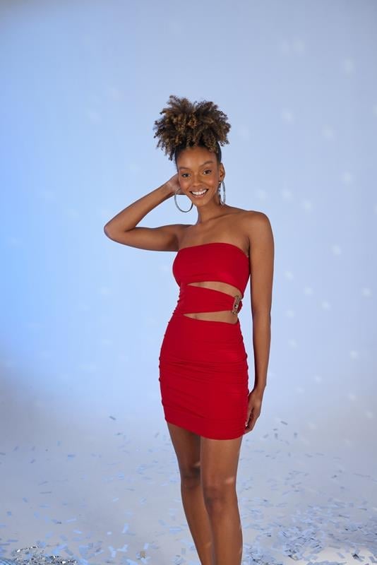 Bubble Red Pleated Mini Bodycon Dress-2