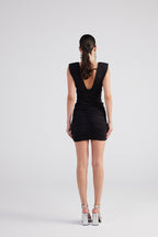 Uma Black Ruched Mini Dress-1