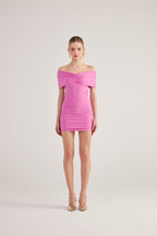 Muse Pink Bardot Neck Mini Dress-4
