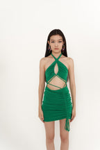 Viola Green Gathered Mini Bodycon Dress-2