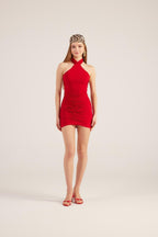 Rachel Red Halter Neck Mini Dress-3