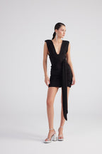 Uma Black Ruched Mini Dress-3
