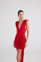 Uma Red Ruched Mini Dress-3