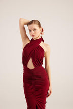 Marie Burgundy Backless Slit Maxi Dress-0