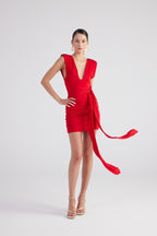 Uma Red Ruched Mini Dress-0