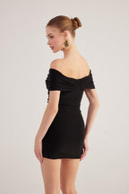 Muse Black Bardot Neck Mini Dress-1