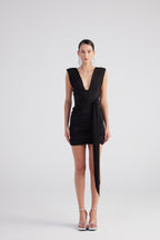 Uma Black Ruched Mini Dress-2