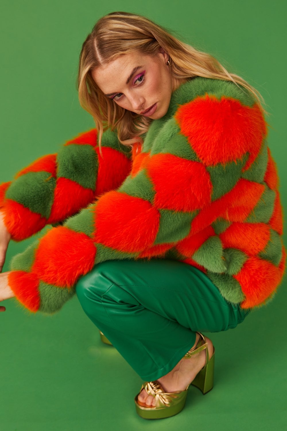 Delilah Green Red Faux Fur Jacket-1