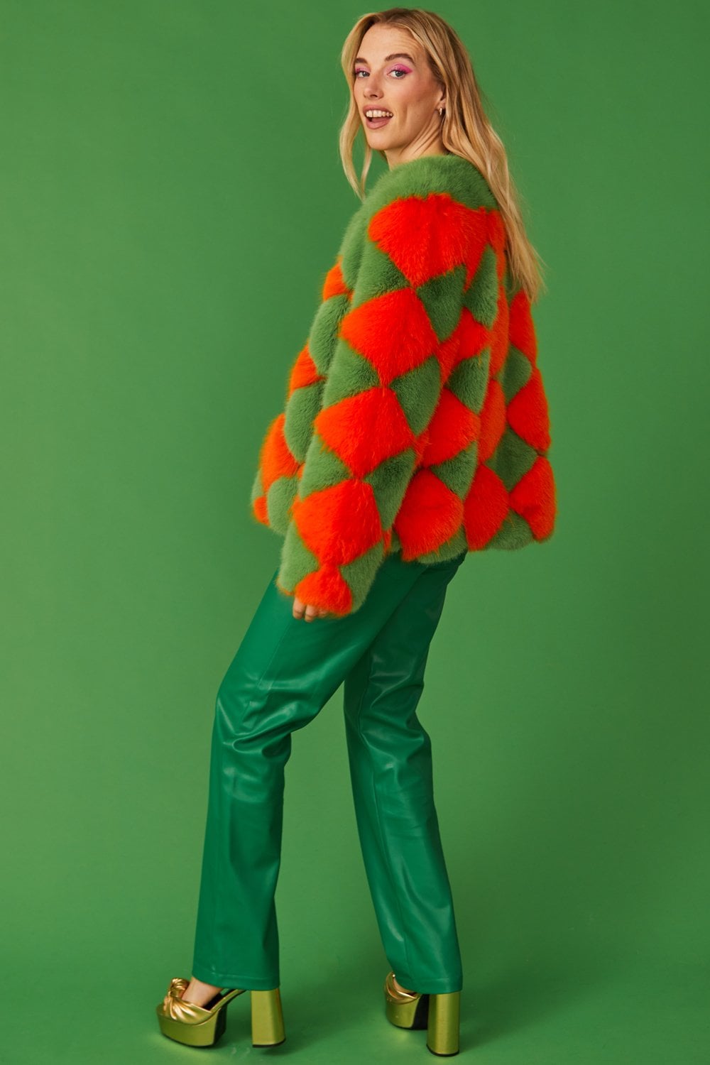 Delilah Green Red Faux Fur Jacket-3