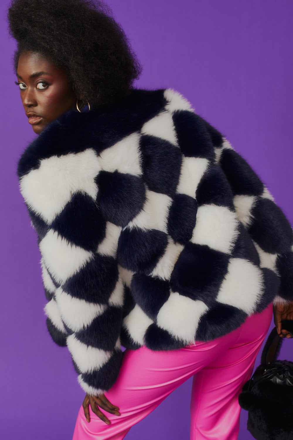 Delilah Black White Faux Fur Jacket-3