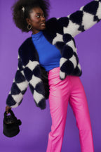 Delilah Black White Faux Fur Jacket-2