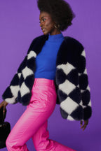 Delilah Black White Faux Fur Jacket-1