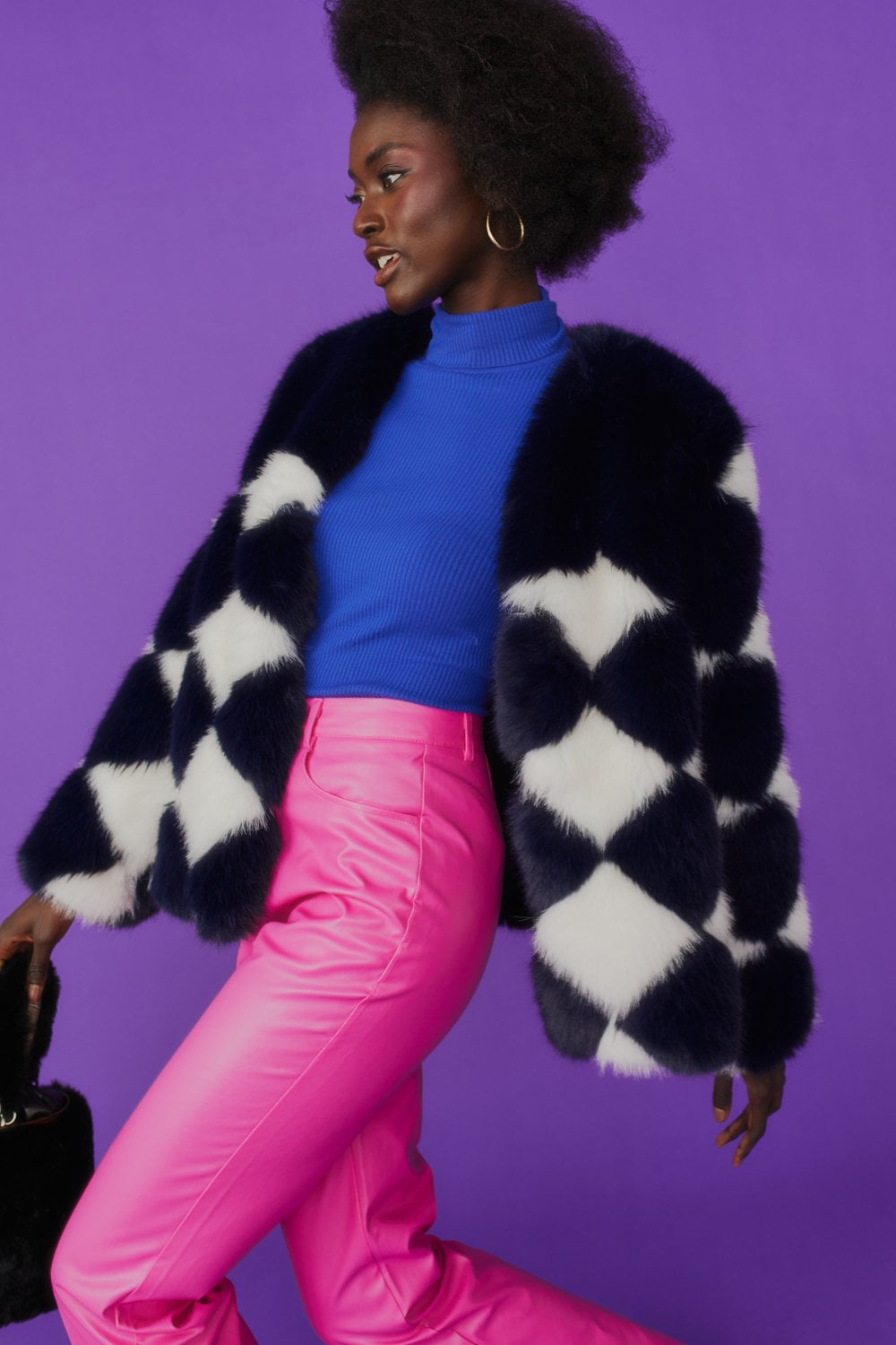 Delilah Black White Faux Fur Jacket-1