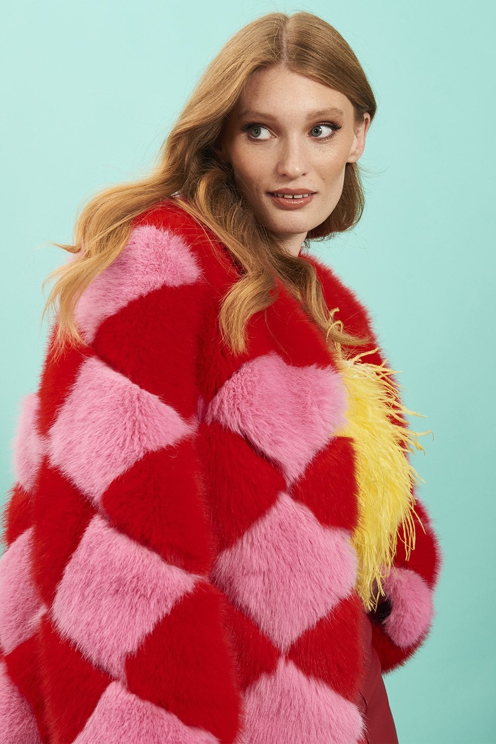 Delilah Red Pink Faux Fur Jacket-3