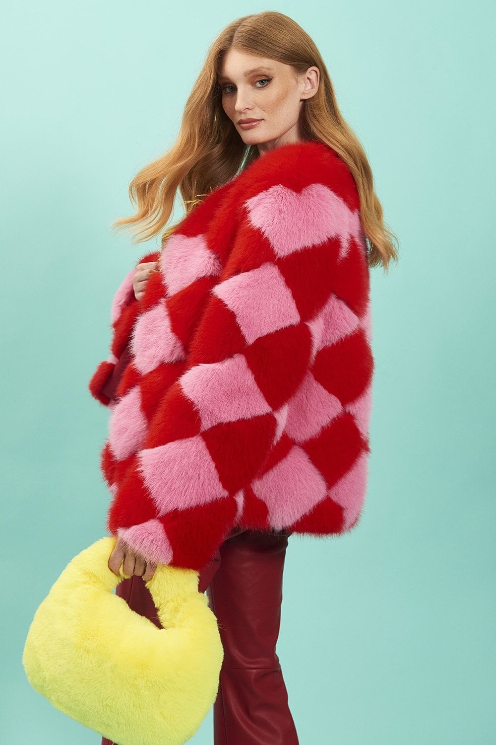 Delilah Red Pink Faux Fur Jacket-2