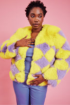 Delilah Yellow Purple Faux Fur Curve Size Jacket-0