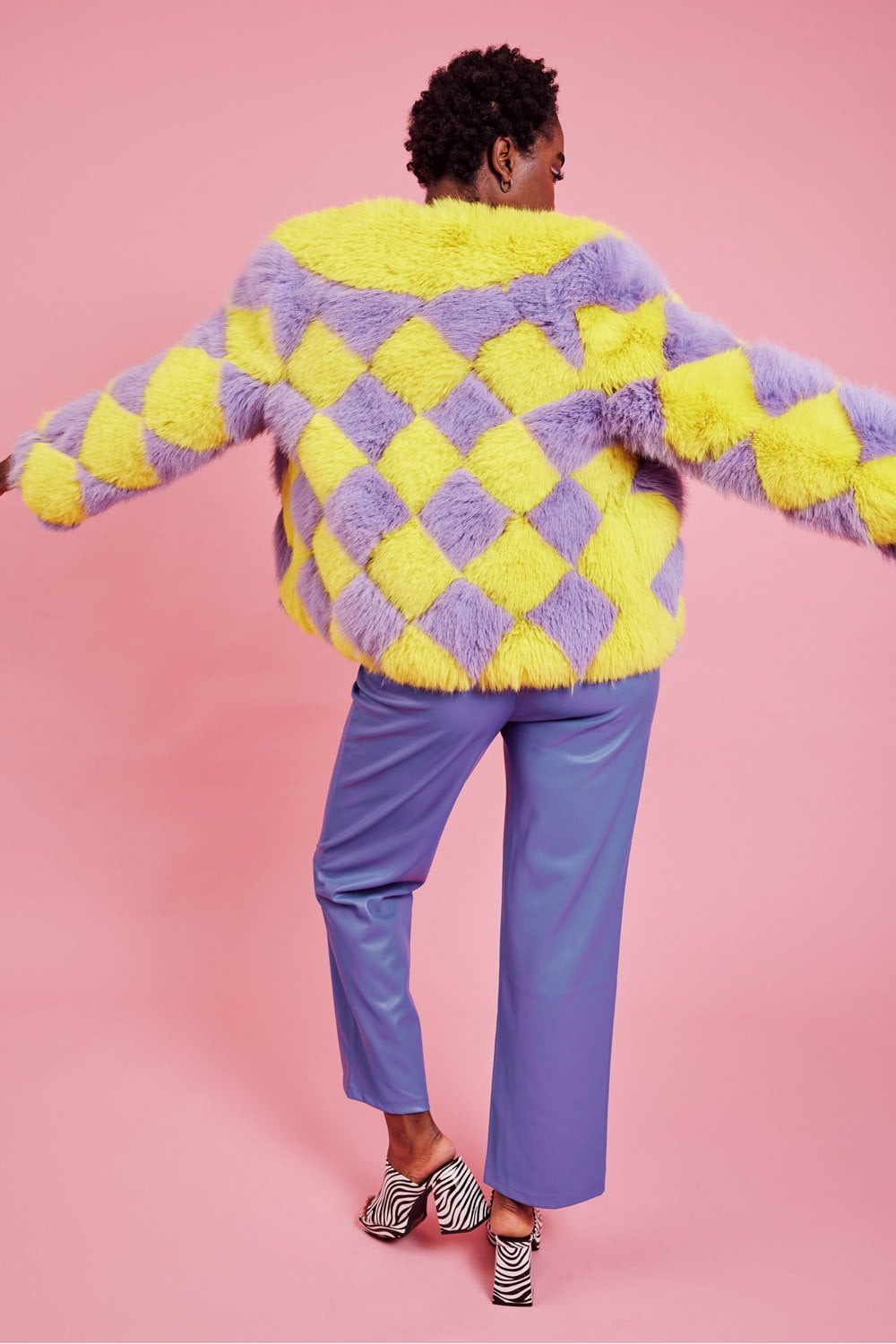 Delilah Yellow Purple Faux Fur Curve Size Jacket-1