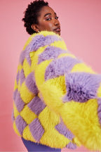 Delilah Yellow Purple Faux Fur Curve Size Jacket-3