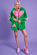 Green Eco Bamboo Faux Fur Coat with Love Heart Detailing-0
