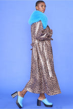 Mocha Banana Peel Eco Leather Leopard Print Trench Coat-3