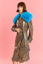 Blue Faux Suede Trench Coat with Faux Fur Collar-1