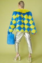 Delilah Handmade Yellow Blue Faux Fur Jacket-2