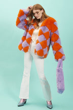 Delilah Orange Purple Faux Fur Jacket-1