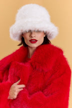 White Eco Bamboo Faux Fur Bucket Hat-0