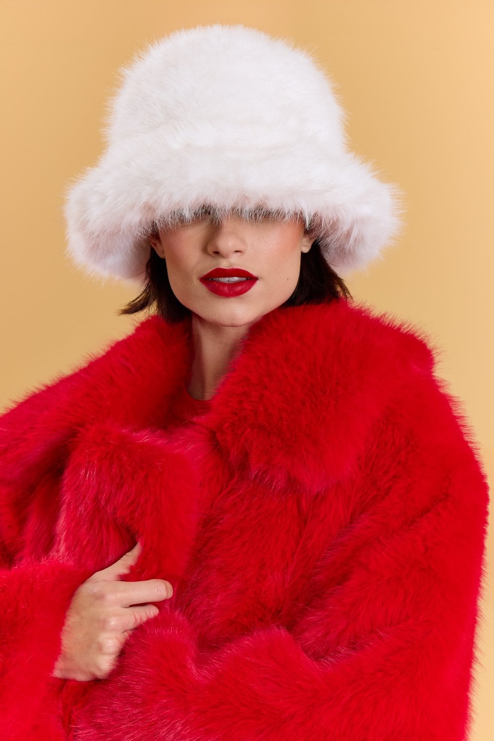 White Eco Bamboo Faux Fur Bucket Hat-0