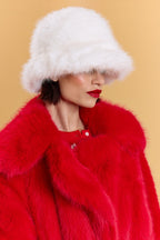 White Eco Bamboo Faux Fur Bucket Hat-1