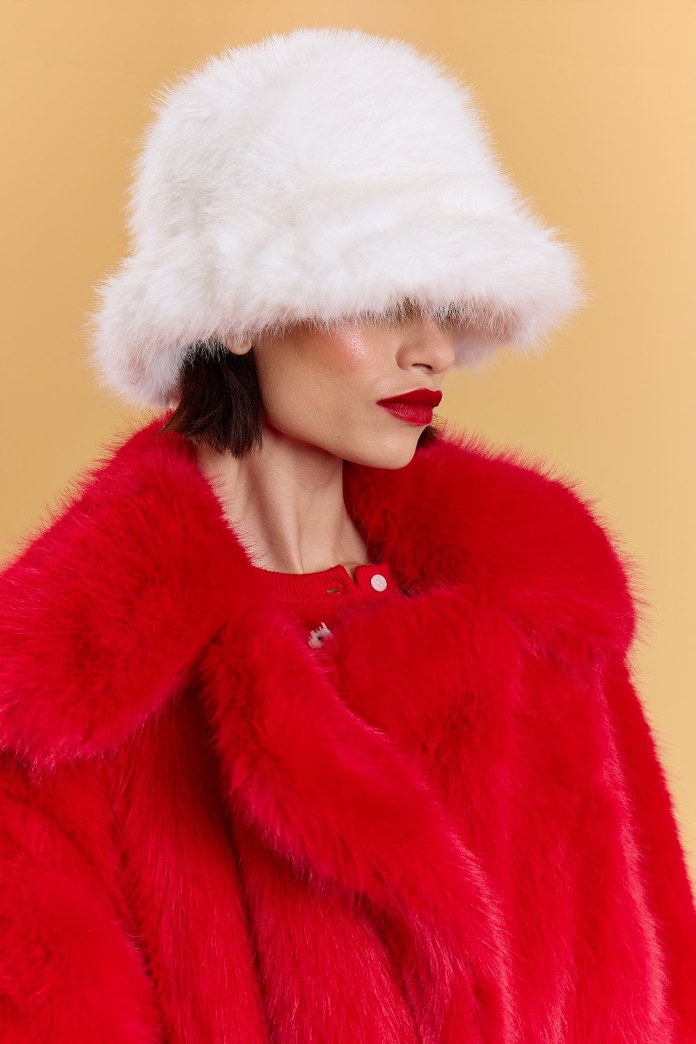 White Eco Bamboo Faux Fur Bucket Hat-1