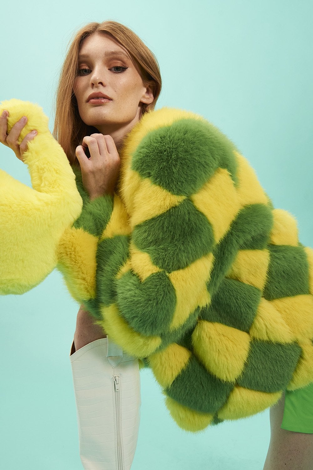 Delilah Yellow Green Faux Fur Jacket-1
