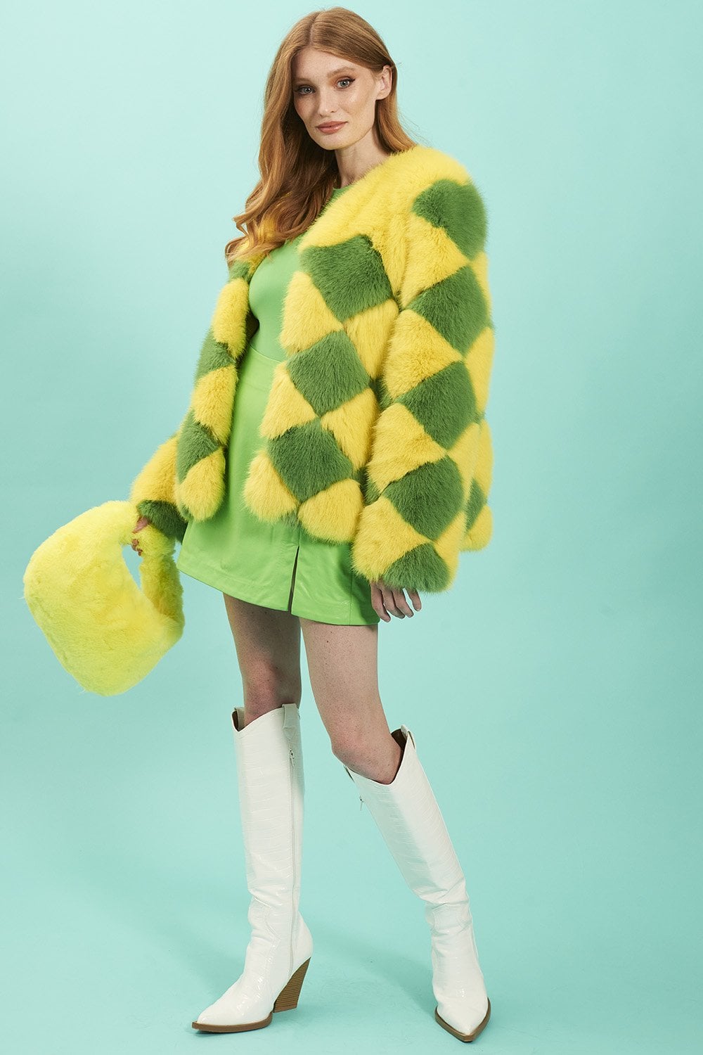 Delilah Yellow Green Faux Fur Jacket-3