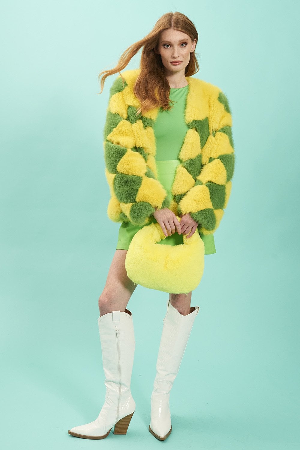 Delilah Yellow Green Faux Fur Jacket-0